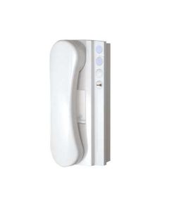 Entryphone 201S Two Button Audio Phone with mute and LEDs, wall-mounted white handset for secure entry.