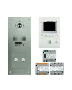Aiphone GT-2M3/VFS flush video kit includes stainless 2-button entry panel & 2 monitors for GT Series system