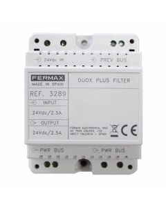 Fermax 3289 DUOX PLUS Filter DIN-4 24VDC module for use with 4840 PSU only, showing compact and robust design.