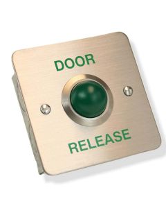SRS Sml Green Dome Stnls. Steel Door Release Button, Flush Single Gang