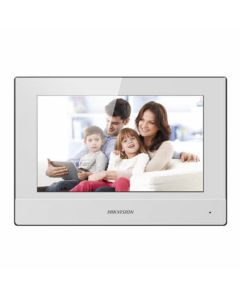 HIK DS-KH6320-WTE1-W 7 inch white IP indoor Wi-Fi touch screen station, sleek modern design for clear use.