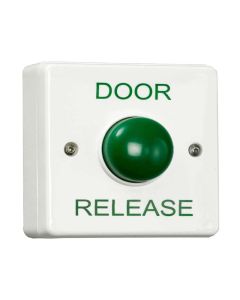 RGL white plastic surface mounted, green dome DOOR RELEASE button