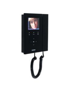 Videx KRV76B Kristallo black colour video monitor with 3.5 inch screen and touch controls for video entry use.