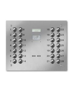 Entryphone VRD/C28-S 28 Button Laser Engraved Stainless Panel, ideal for large flats or busy offices.