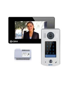 CDVI CDV4796KP-DX-B 1-way video kit with keypad and mobile app access, black monitor for modern entry control.