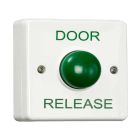 RGL white plastic surface mounted, green dome DOOR RELEASE button