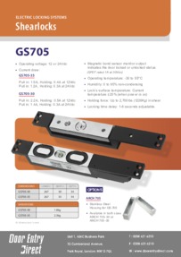 GS705 Magnetic shear lock data sheet